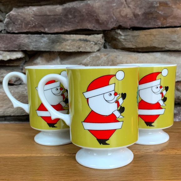VTG Inarco MCM Santa Mugs Christmas Wreaths Mid Century Pedestal Lot 3 - Picture 1 of 10